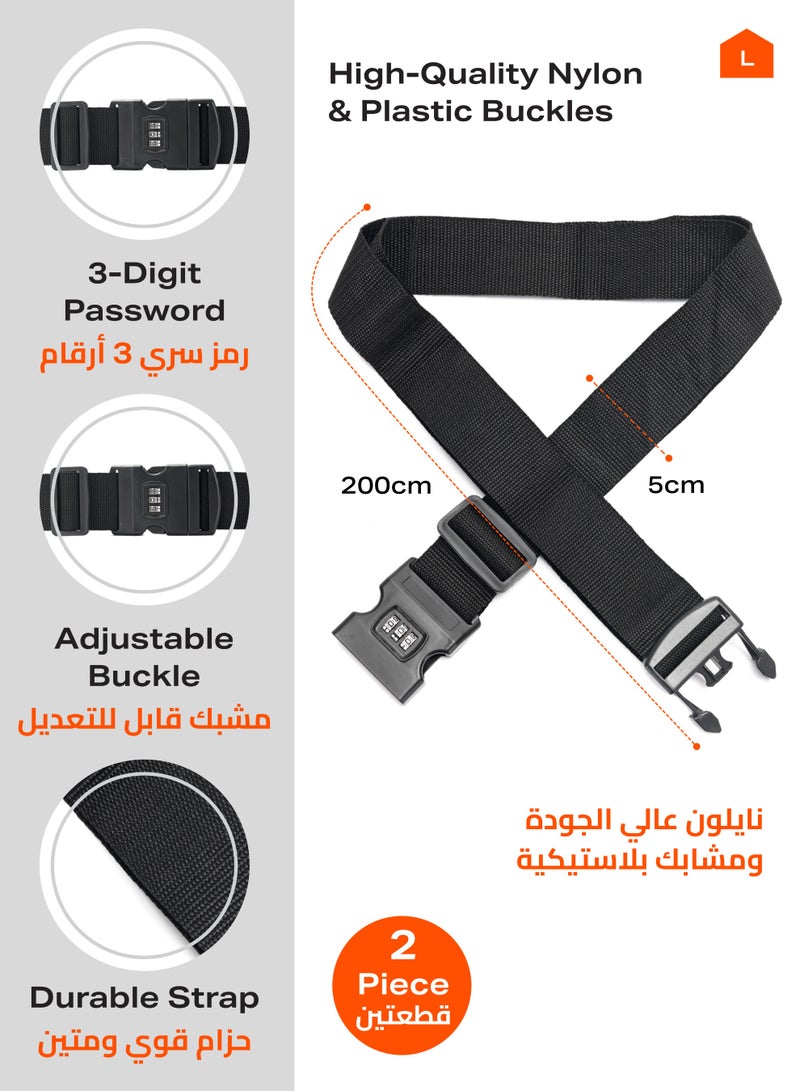 LAWAZIM Luggage Strap with Combination Lock -180×5cm 2 Piece- Adjustable Travel Belt for Suitcases, TSA Approved, 3-Dial Combination, Quick-Release Buckle for Travel, Checked Baggage, Carry-On Luggage - Image 2